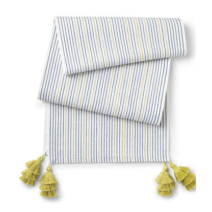 Tabitha Brown x Target Yellow Gold Blue Stripe Tassels Table Runner