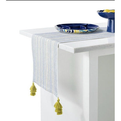 Tabitha Brown x Target Yellow Gold Blue Stripe Tassels Table Runner