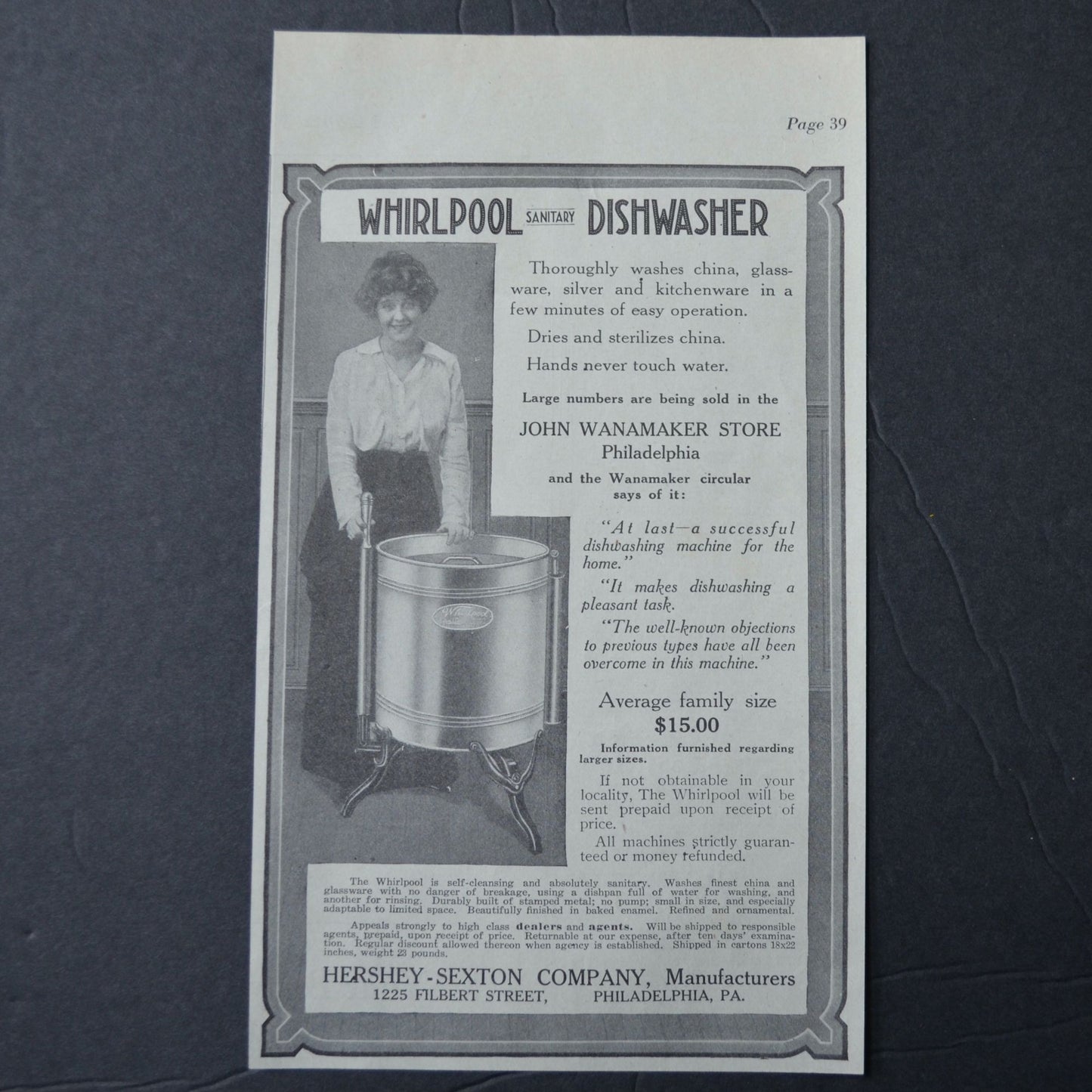 1914 Whirlpool Sanitary Dishwasher Ad July Antique
