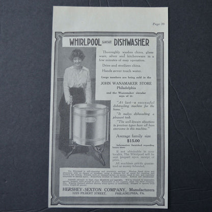 1914 Whirlpool Sanitary Dishwasher Ad July Antique