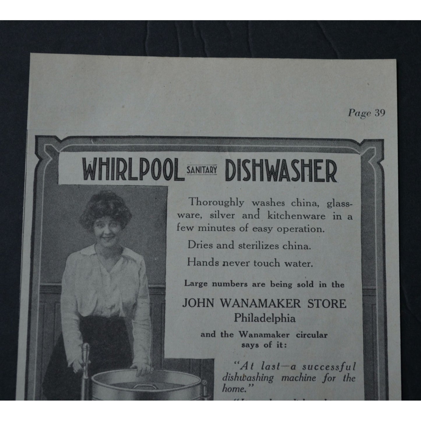 1914 Whirlpool Sanitary Dishwasher Ad July Antique