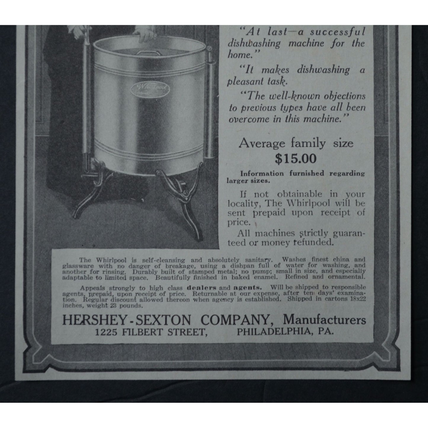 1914 Whirlpool Sanitary Dishwasher Ad July Antique