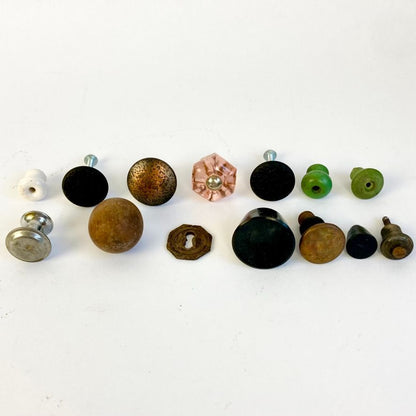 Lot Vintage Drawer Pulls Antique Hardware Knobs Pink Glass Wood Porcelain Copper