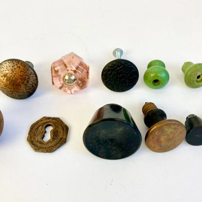 Lot Vintage Drawer Pulls Antique Hardware Knobs Pink Glass Wood Porcelain Copper