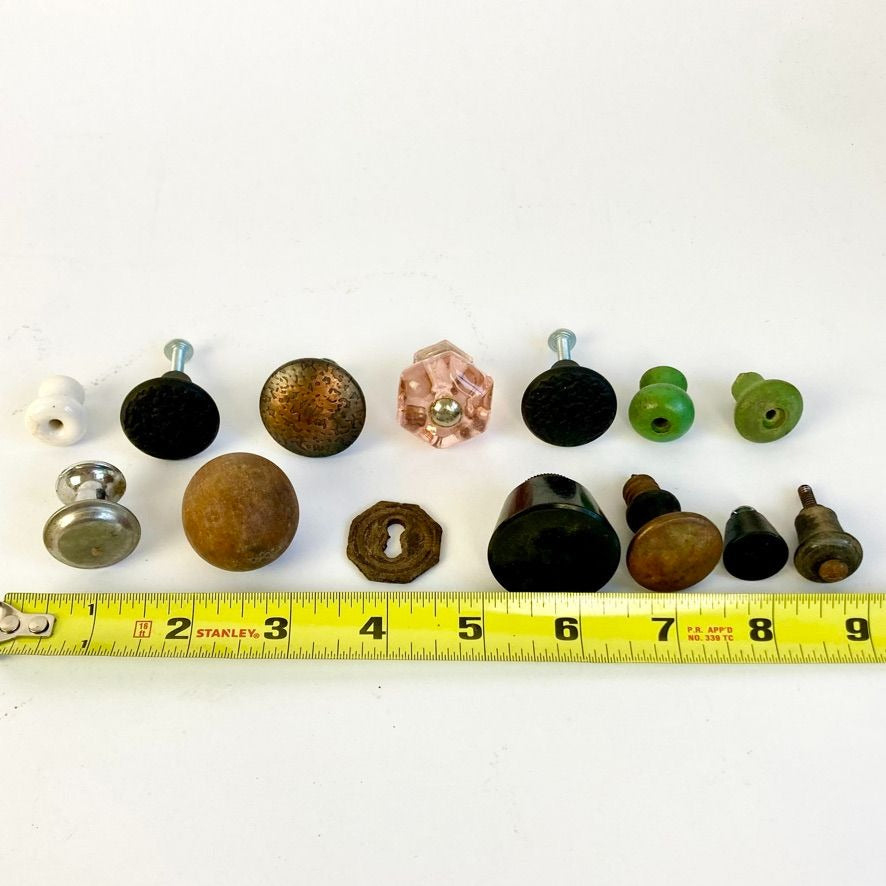 Lot Vintage Drawer Pulls Antique Hardware Knobs Pink Glass Wood Porcelain Copper