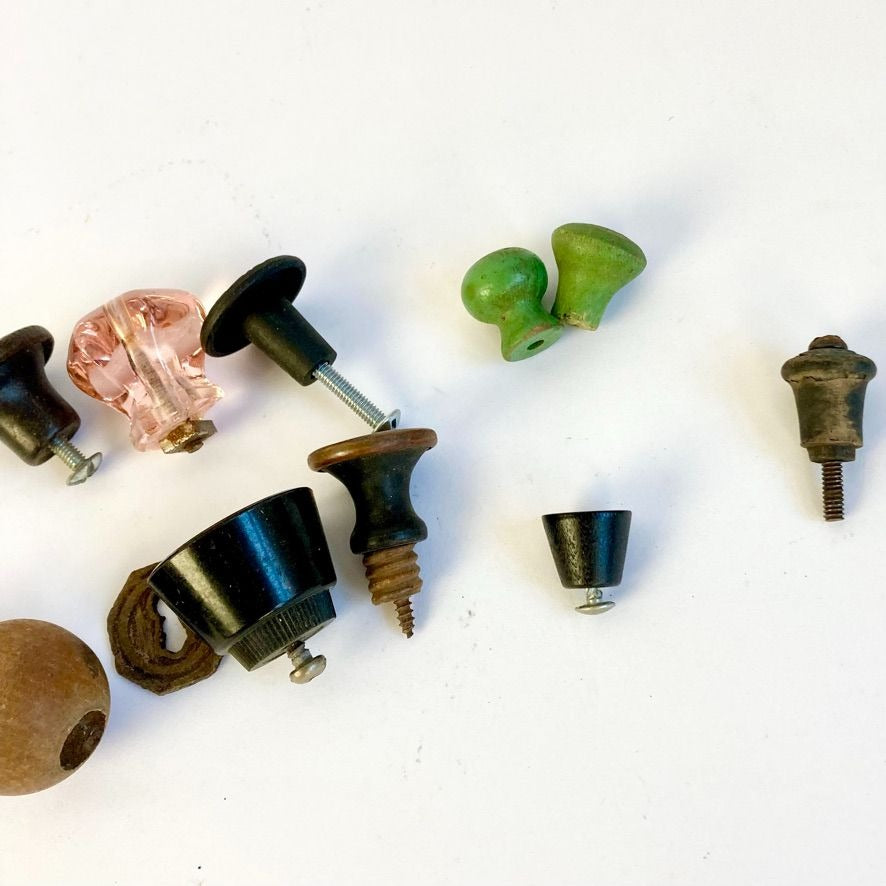 Lot Vintage Drawer Pulls Antique Hardware Knobs Pink Glass Wood Porcelain Copper