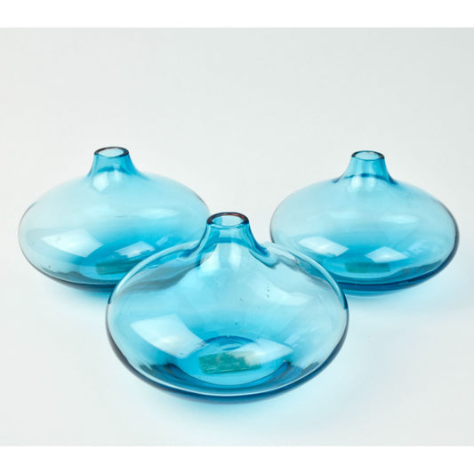 Ikea Modernist Salong Vase Handblown Glass Blue Set of 3