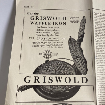 Antique 1924 Griswold Waffle Iron Newspaper Advertisement Ad Vintage