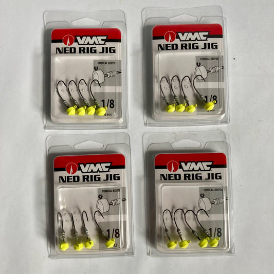 Lot 4 Packs VMC Ned Rig Jigs, 16 TOTAL JIGS! 1/8 oz Chartreuse NRJ18-CH