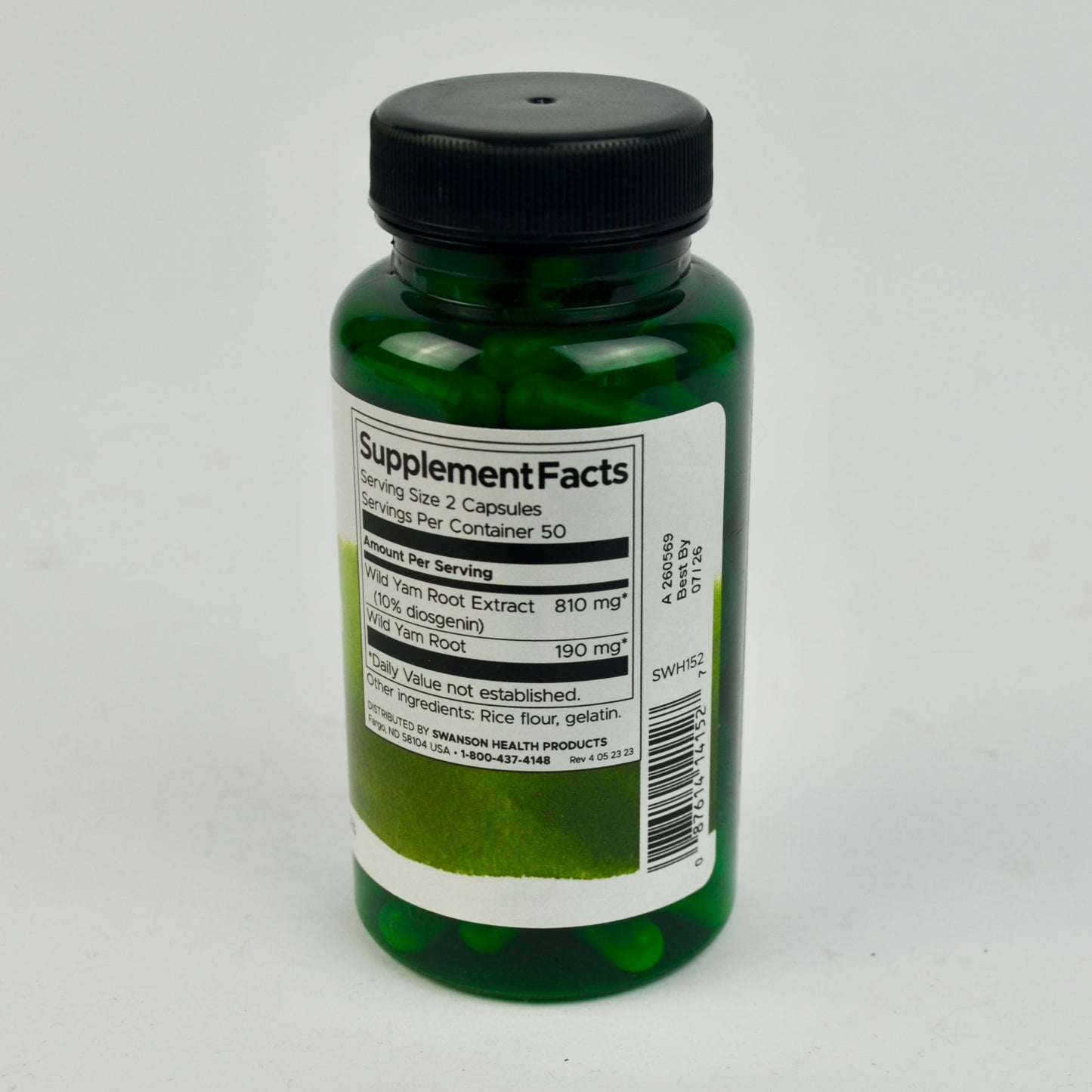 Swanson Vitamins Wild Yam Root 100 Capsules EXP 07/26