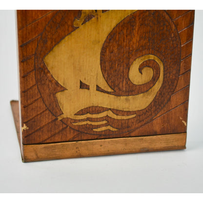 Vintage Solid Wood & Copper Carved Bookend Single