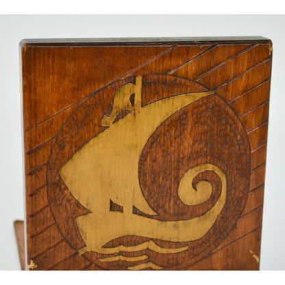 Vintage Solid Wood & Copper Carved Bookend Single