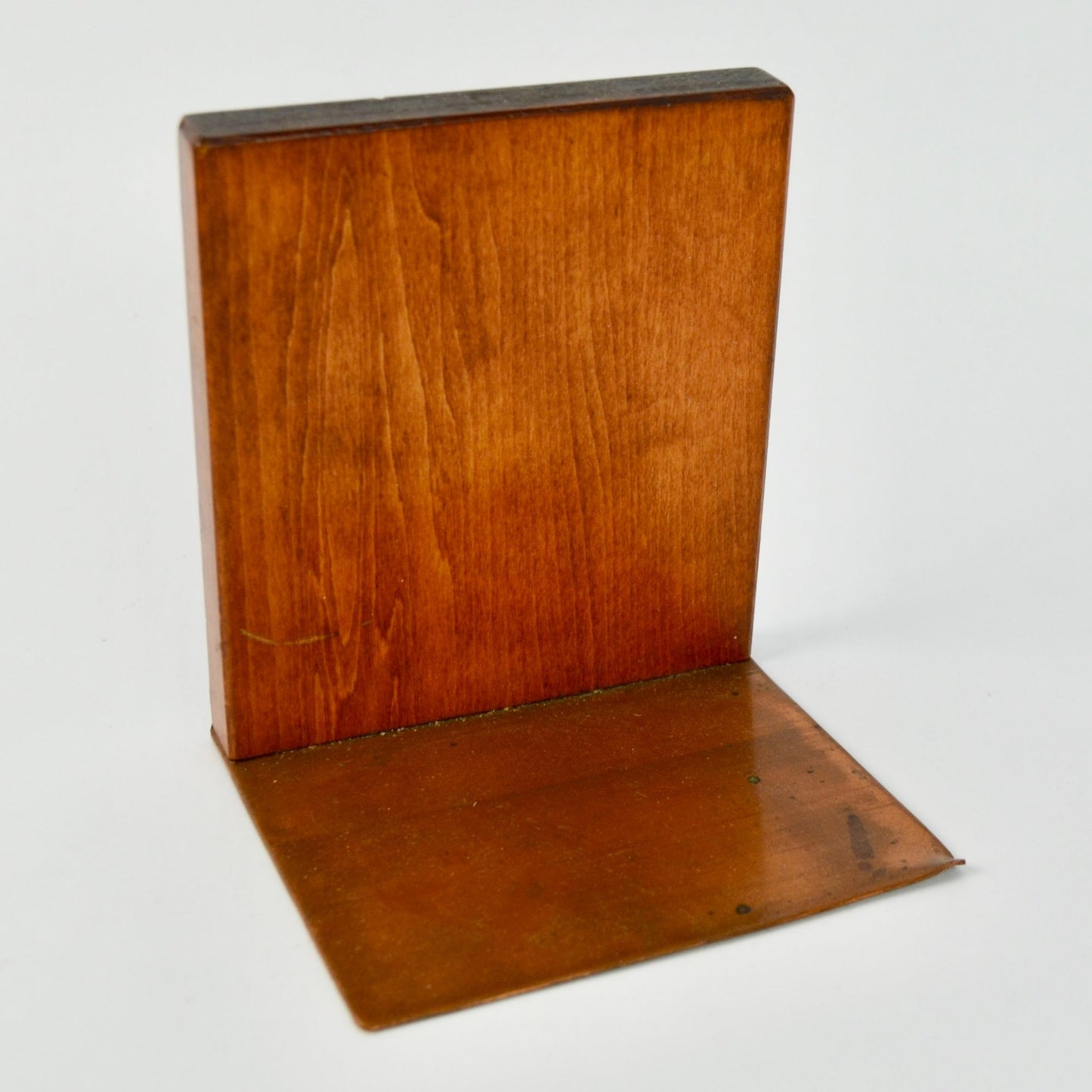 Vintage Solid Wood & Copper Carved Bookend Single