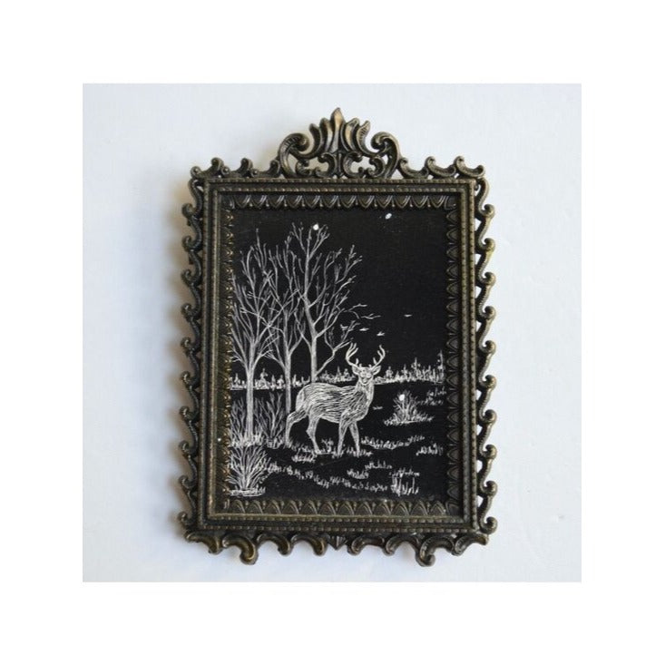 Ornate Italy Italian Metal Frame with Black & White Deer Print