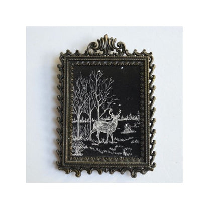 Ornate Italy Italian Metal Frame with Black & White Deer Print