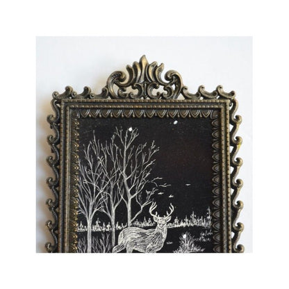 Ornate Italy Italian Metal Frame with Black & White Deer Print