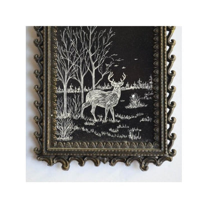 Ornate Italy Italian Metal Frame with Black & White Deer Print
