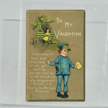 To My Valentine Vintage Card Mailman Lady on Bench