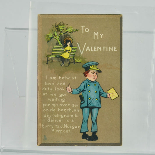 To My Valentine Vintage Card Mailman Lady on Bench