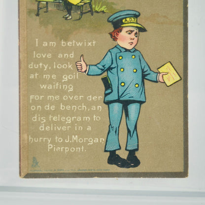 To My Valentine Vintage Card Mailman Lady on Bench