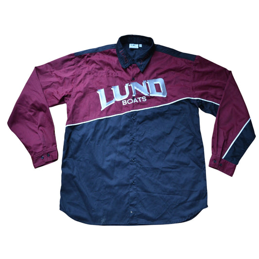 Vintage Lund Boats Embroidered Long-Sleeve Shirt Men's XXL Button-Up Maroon