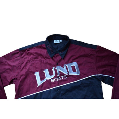 Vintage Lund Boats Embroidered Long-Sleeve Shirt Men's XXL Button-Up Maroon