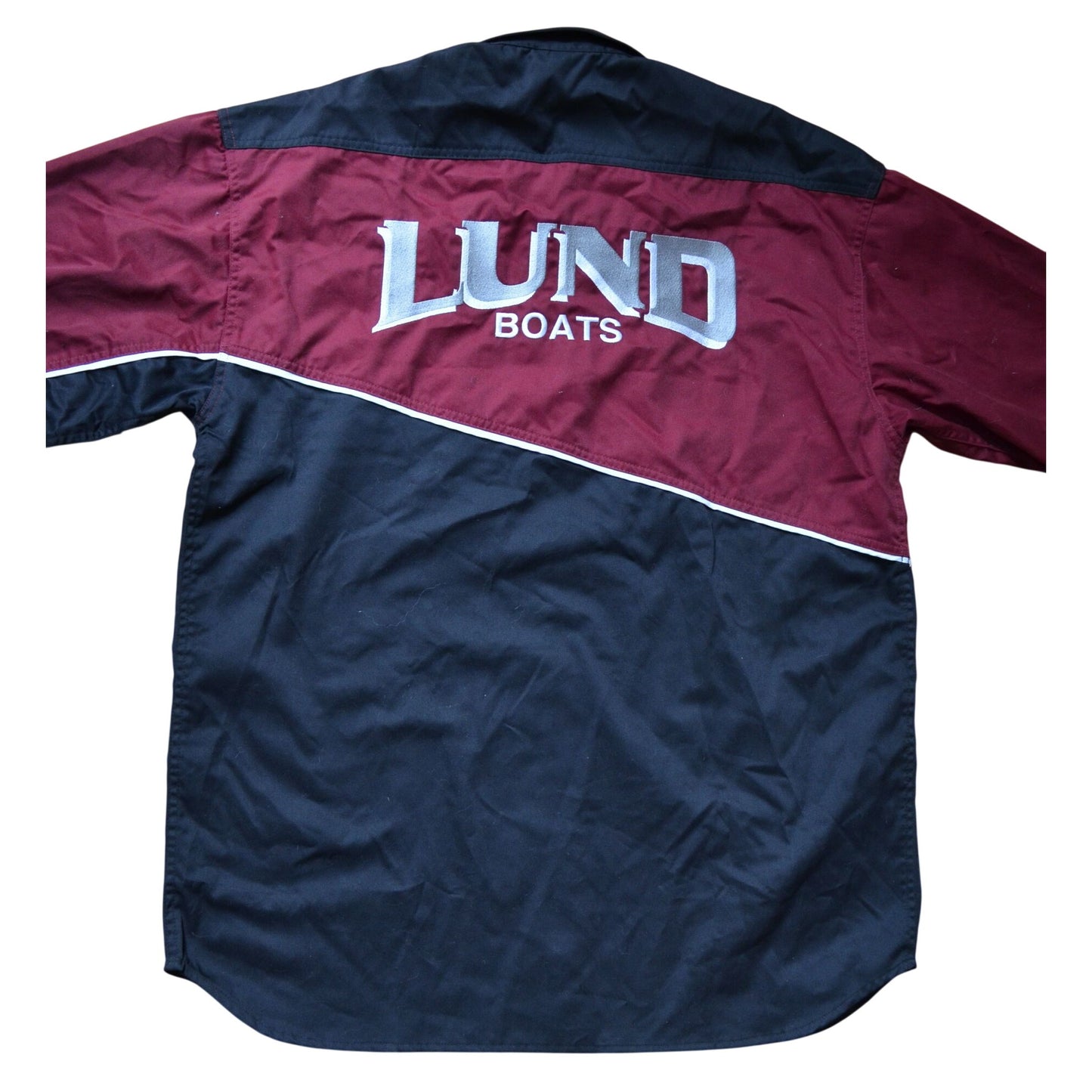 Vintage Lund Boats Embroidered Long-Sleeve Shirt Men's XXL Button-Up Maroon