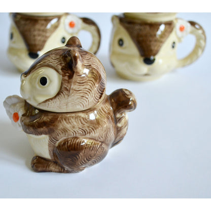 Enesco 1979 Japan Squirrel Chipmunk Anthropomorphic Mugs Creamer & Sugar Set
