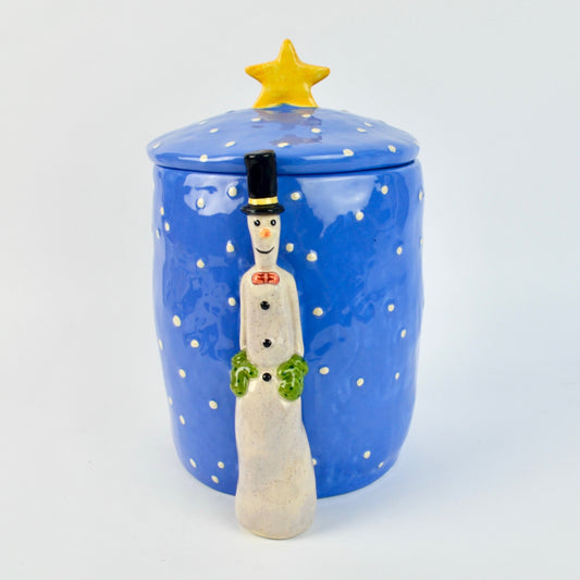 Department 56 Snowman Cookie Jar Blue