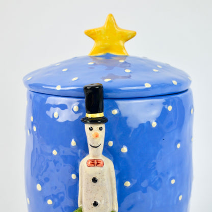 Department 56 Snowman Cookie Jar Blue