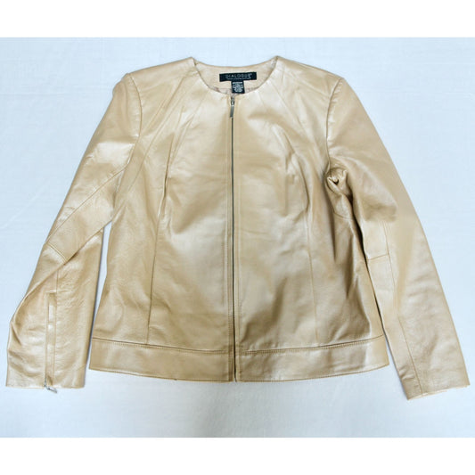 Dialogue Champagne Leather Metallic Women's Jacket Medium
