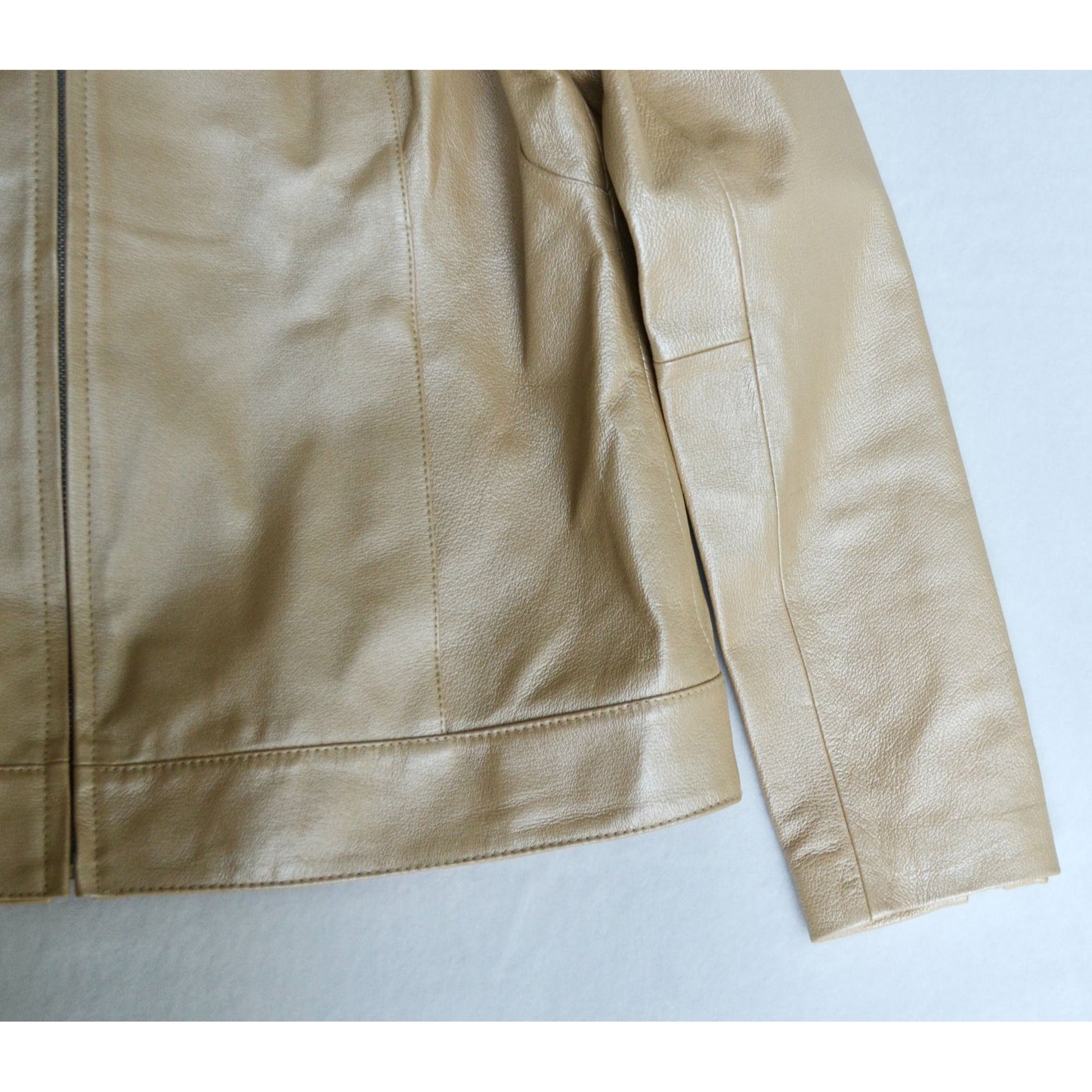 Dialogue Champagne Leather Metallic Women's Jacket Medium