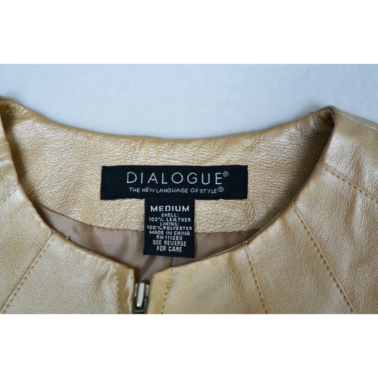 Dialogue Champagne Leather Metallic Women's Jacket Medium