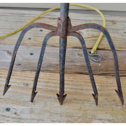 Vintage 5-Tine Fish Spear Ice Fishing Cast Iron Metal 76" Handmade