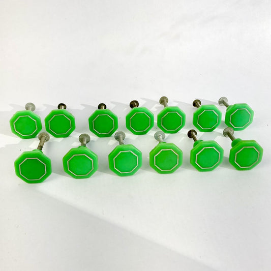 Vintage Lot 13 Bakelite Green Octagon Knobs 1-1/4" Art Deco Drawer Pulls