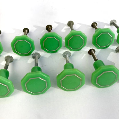 Vintage Lot 13 Bakelite Green Octagon Knobs 1-1/4" Art Deco Drawer Pulls