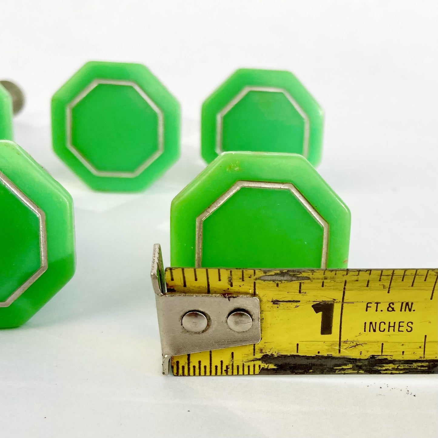 Vintage Lot 13 Bakelite Green Octagon Knobs 1-1/4" Art Deco Drawer Pulls