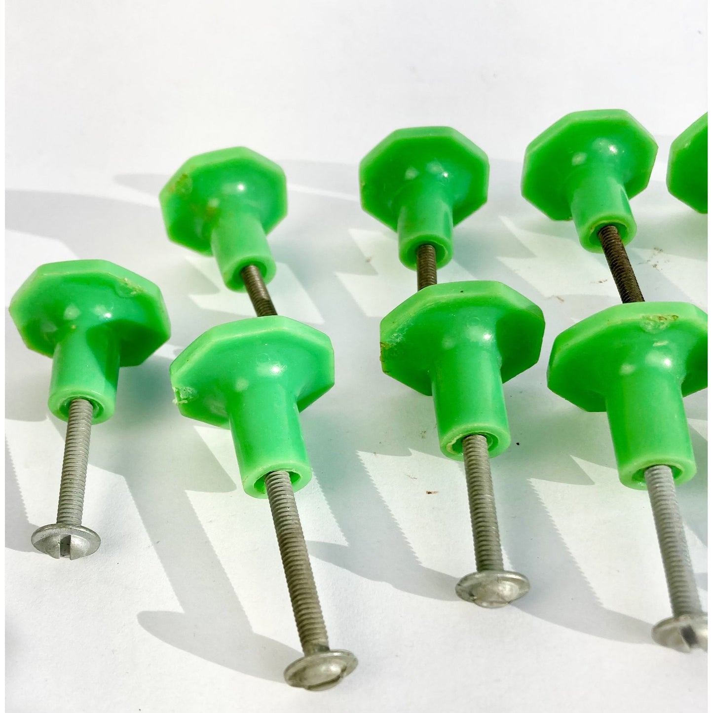 Vintage Lot 13 Bakelite Green Octagon Knobs 1-1/4" Art Deco Drawer Pulls