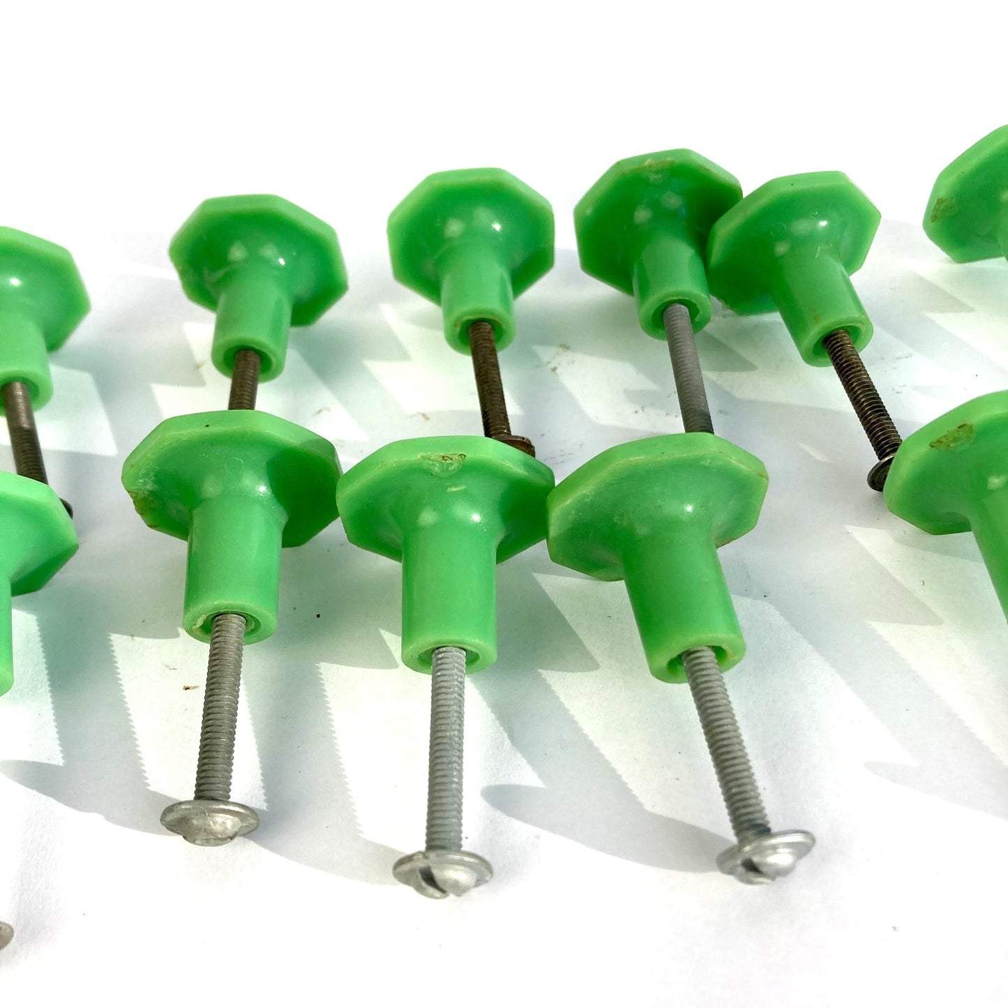 Vintage Lot 13 Bakelite Green Octagon Knobs 1-1/4" Art Deco Drawer Pulls