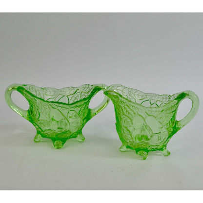 Indiana Glass Sweet Pear Uranium Vaseline Green Glass Creamer Sugar Vintage CHIP