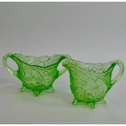 Indiana Glass Sweet Pear Uranium Vaseline Green Glass Creamer Sugar Vintage CHIP