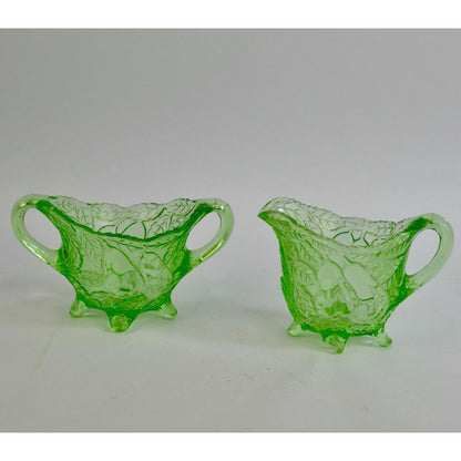 Indiana Glass Sweet Pear Uranium Vaseline Green Glass Creamer Sugar Vintage CHIP