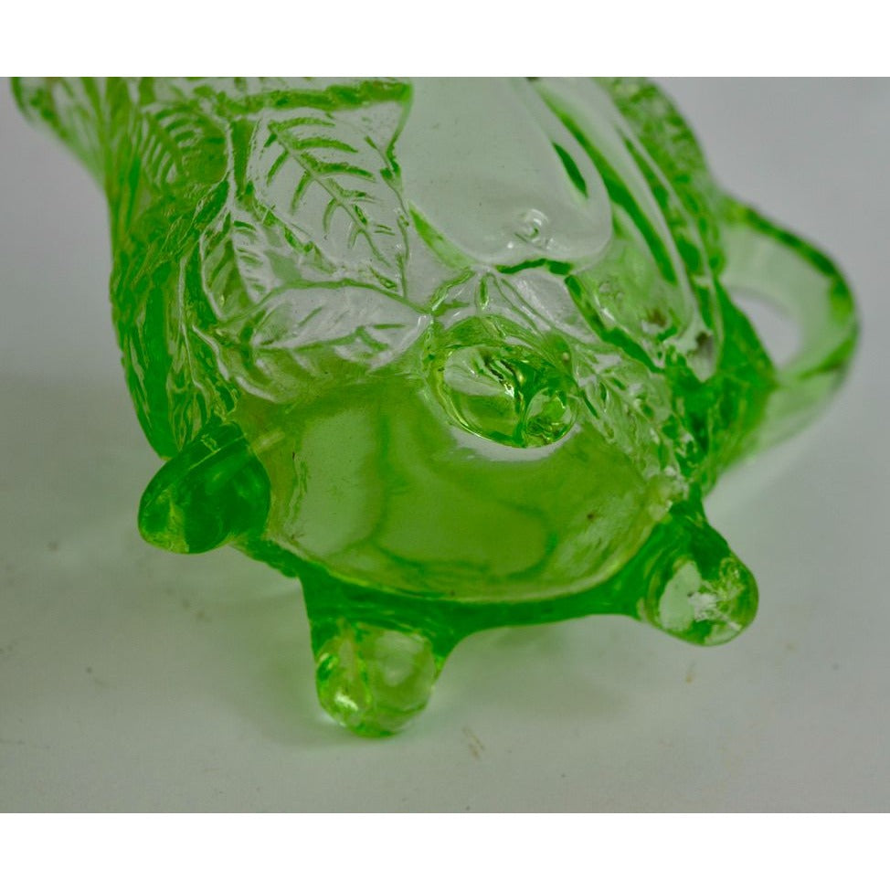 Indiana Glass Sweet Pear Uranium Vaseline Green Glass Creamer Sugar Vintage CHIP