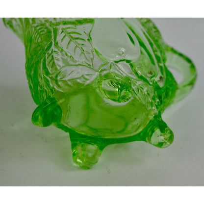 Indiana Glass Sweet Pear Uranium Vaseline Green Glass Creamer Sugar Vintage CHIP