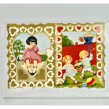 Vintage Valentine's Day Die Cut Card Boy Girl Birds Dog
