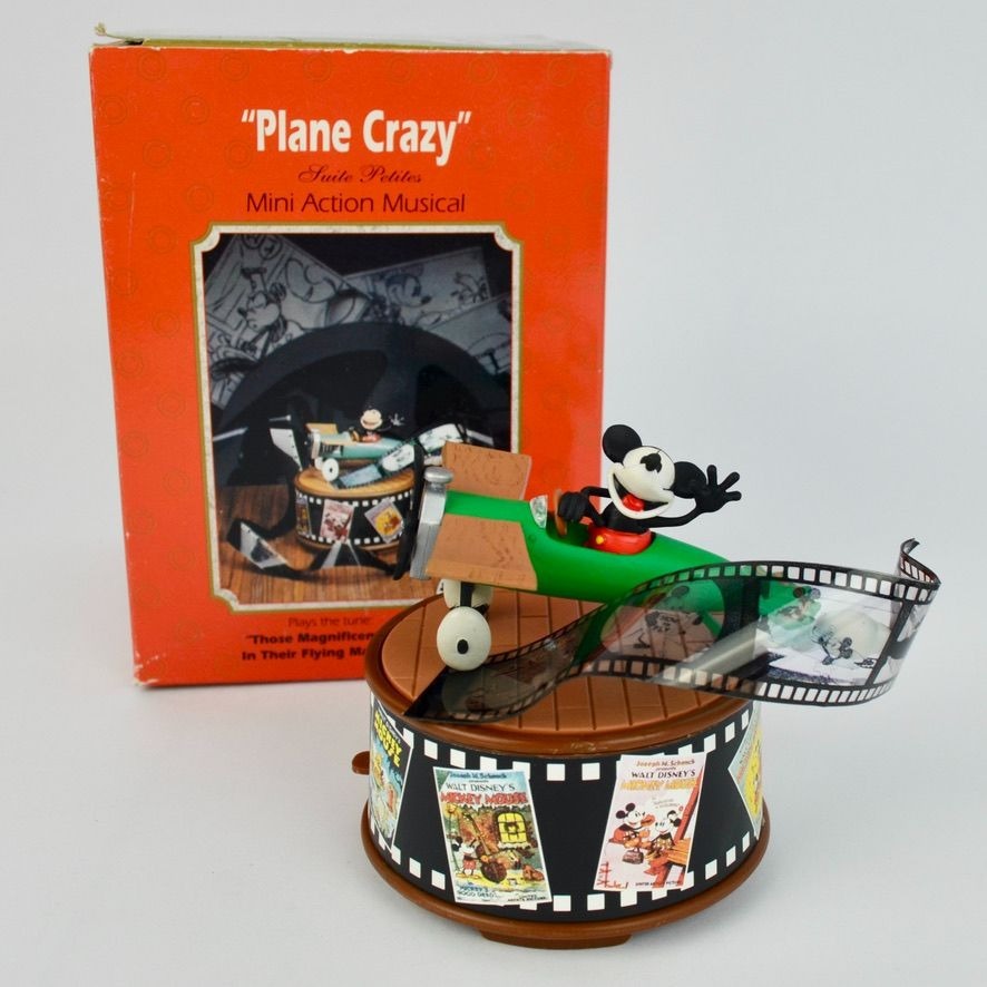Vintage Disney Enesco “Plane Crazy” Mickey Mouse Musical Figurine w/ Box 1992