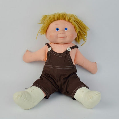 Blue Box Flower Kid Doll Blonde Brown Overalls 1983 Vintage