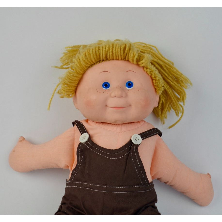 Blue Box Flower Kid Doll Blonde Brown Overalls 1983 Vintage