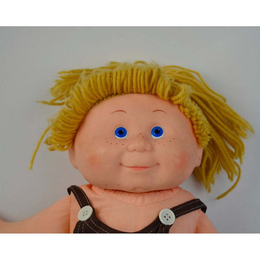 Blue Box Flower Kid Doll Blonde Brown Overalls 1983 Vintage