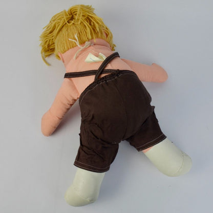 Blue Box Flower Kid Doll Blonde Brown Overalls 1983 Vintage